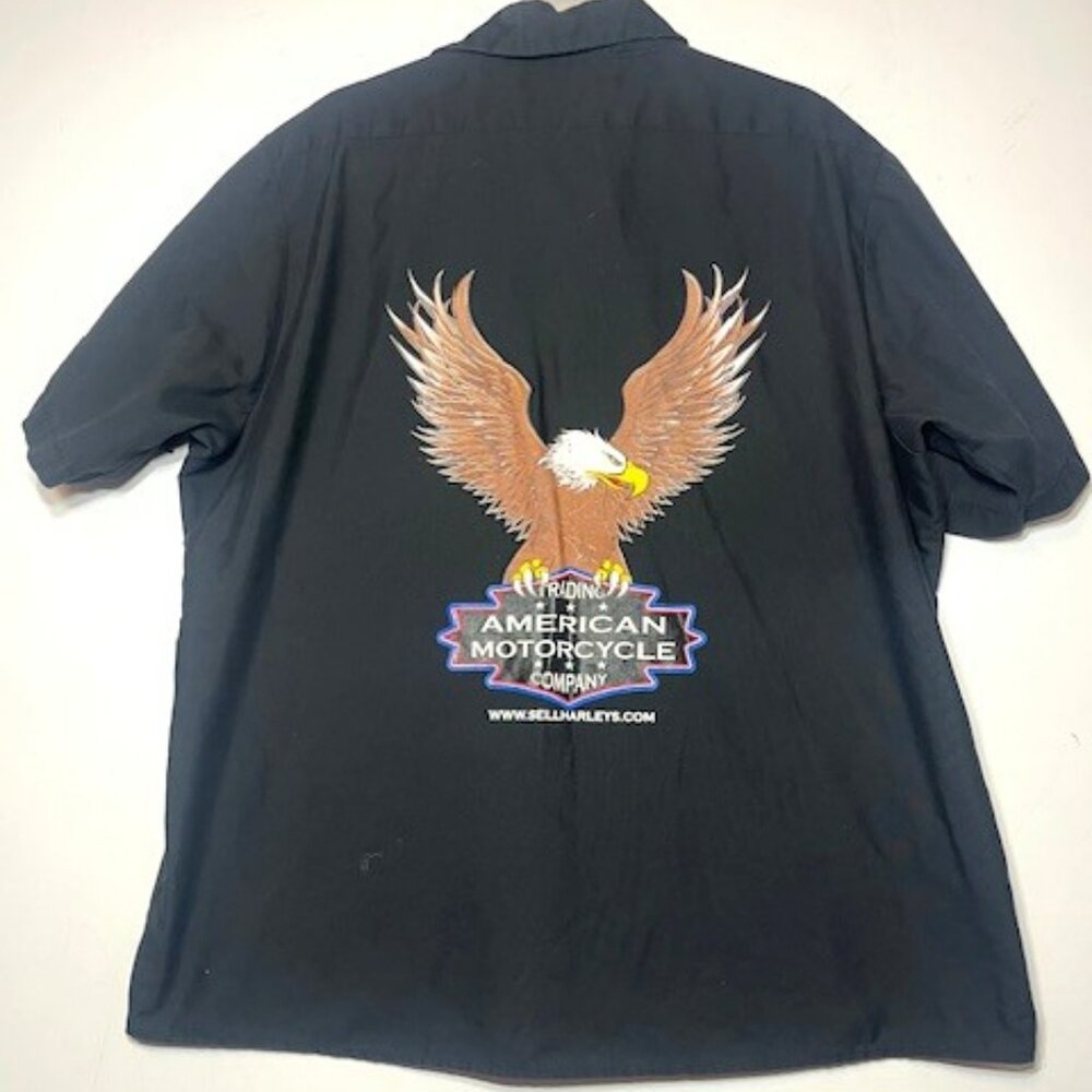 American Motorcycle Co Black‎ Button Front Short Sleeve Eagle READ Shirt Sz XXL